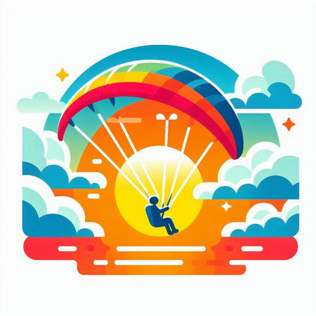 Paraglider flying in the sky, colorful vector illustration.のイラスト素材