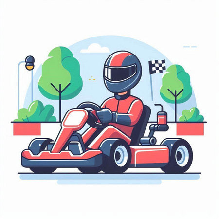 Funny karting. Vector illustration in a flat style.のイラスト素材