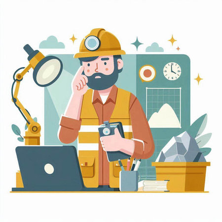 Engineer at work. Vector illustration in a flat style. Isolated on white background.のイラスト素材