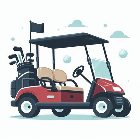 Golf cart vector illustration. Cartoon style. Isolated on white background.のイラスト素材