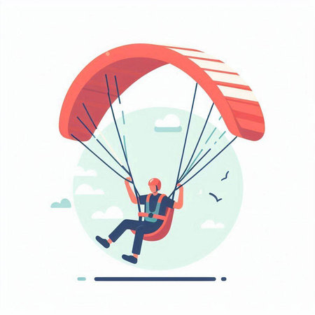 Paraglider flying in the sky, flat vector illustration.のイラスト素材