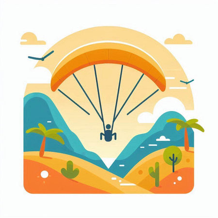 Parachutist flying in the sky. Vector illustration in flat styleのイラスト素材