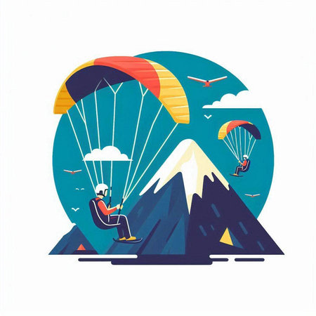 Paraglider in the mountains. Paragliding concept. Vector illustrationのイラスト素材