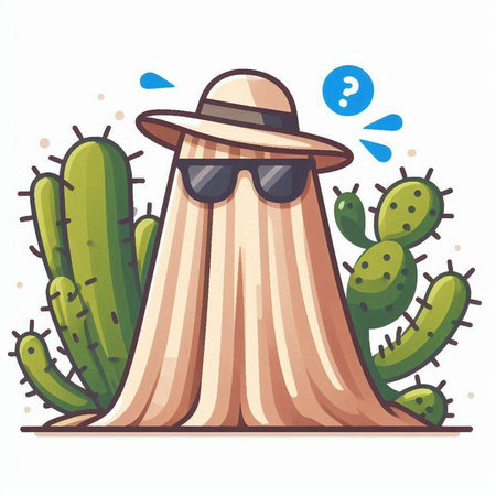 Cactus with hat and sunglasses. Vector illustration in cartoon style.のイラスト素材