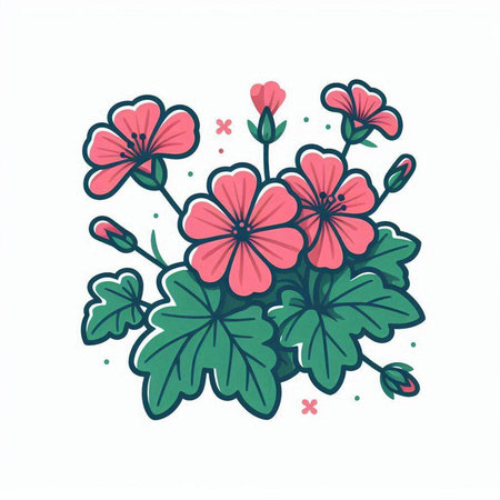 Flowering geranium. Hand drawn vector illustration isolated on white background.のイラスト素材