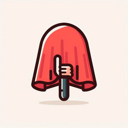 Cartoon hand drawn doodle red cloak with sword. Vector illustration.のイラスト素材