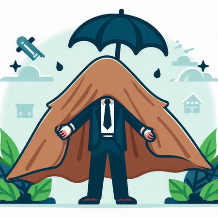 Businessman in raincoat and umbrella. Vector illustration in cartoon styleのイラスト素材