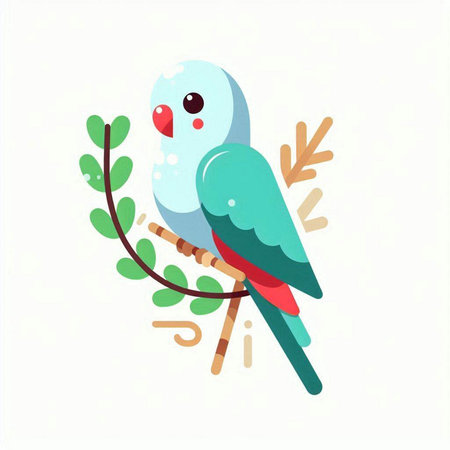 Cute parrot bird sitting on the branch. Vector illustration.のイラスト素材
