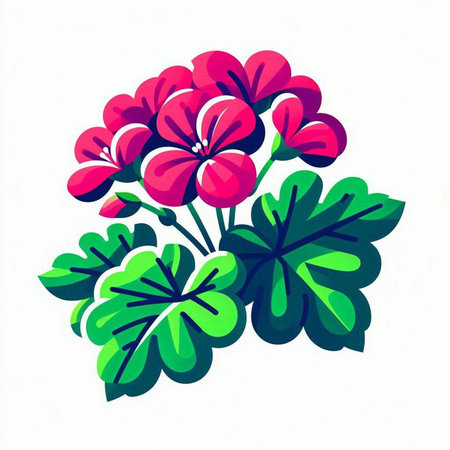 Illustration of a bunch of pink geraniums on a white backgroundのイラスト素材
