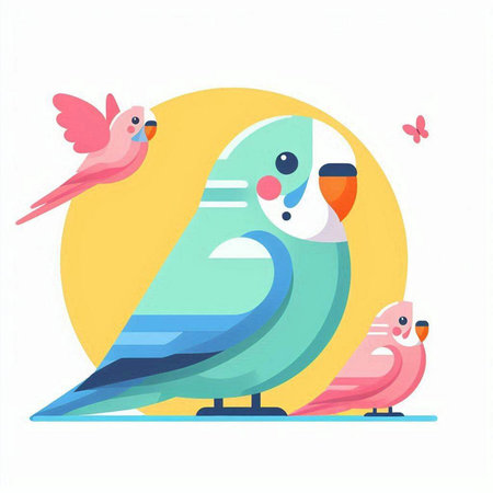 Cute parrots in flat style. Colorful vector illustration.のイラスト素材