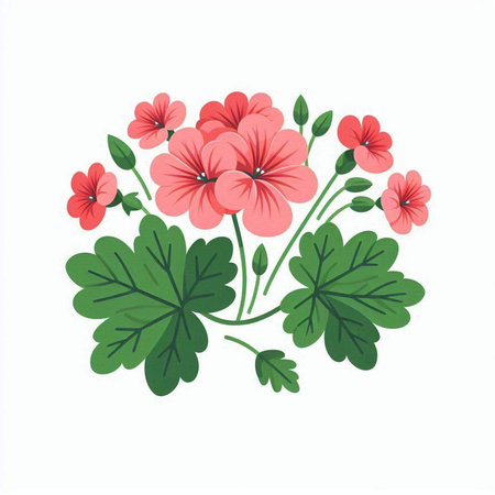 Geranium flowers isolated on white background. Hand drawn vector illustration.のイラスト素材