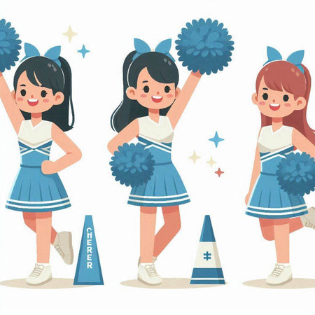 Cheerleader cartoon character set. Cheerleader vector illustration.のイラスト素材