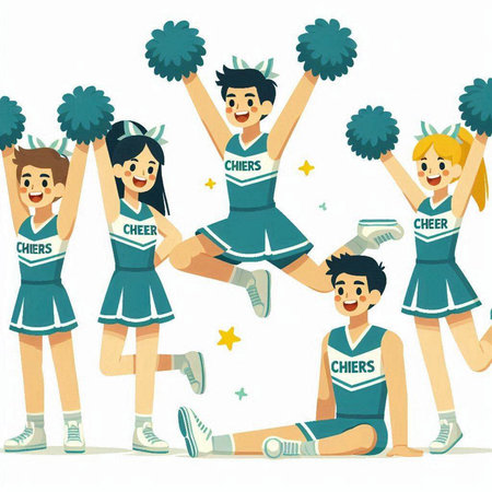 Cheerleaders with pompoms and pom poms. Cheerleading. Vector illustrationのイラスト素材