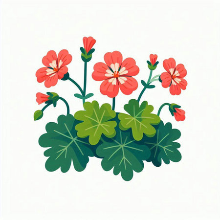 Geranium flowers isolated on white background. Hand drawn vector illustration.のイラスト素材