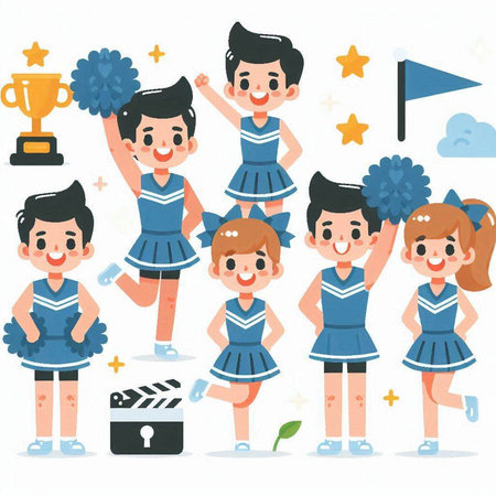 Cheerleaders with trophy and awards. Cheerleader vector illustrationのイラスト素材