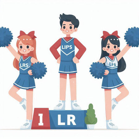 Cheerleaders set. Cheerleaders in cheerleading uniform. Cheerleader with pompoms.のイラスト素材