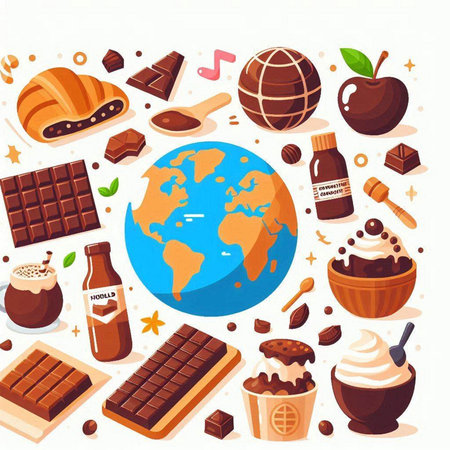 Coffee, chocolate, ice cream, cocoa and world map. Vector illustrationのイラスト素材