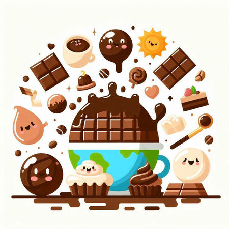 Coffee cup with chocolate and sweets. Vector flat illustration.のイラスト素材
