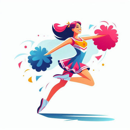 Cheerleader. Cheerleader with pompoms. Vector illustrationのイラスト素材