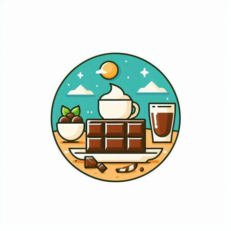 Coffee and chocolate bar icon in circle. Vector illustration.のイラスト素材