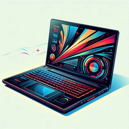 Laptop with abstract colorful background. Vector illustration. Eps 10.のイラスト素材