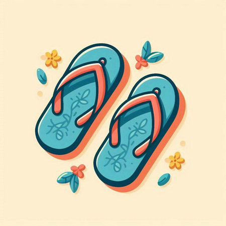 Flip-flops with flowers and leaves. Vector illustration.のイラスト素材