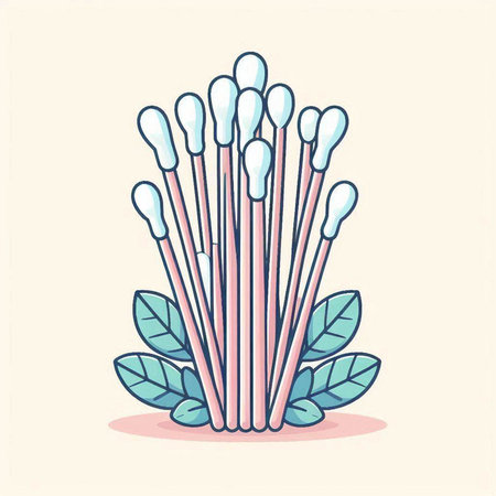 Cotton swabs with leaves. Vector illustration in flat style.のイラスト素材
