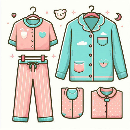 Set of clothes for baby. Vector illustration in doodle style.のイラスト素材