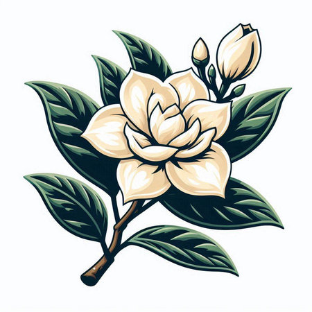 Jasmine flower on a branch with leaves. Vector illustration.のイラスト素材