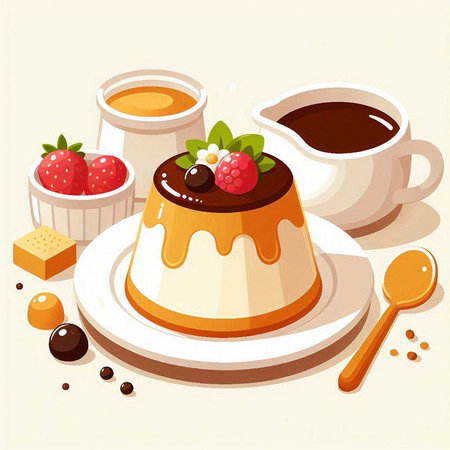 Illustration of a Panna Cotta with a Cup of Coffeeのイラスト素材