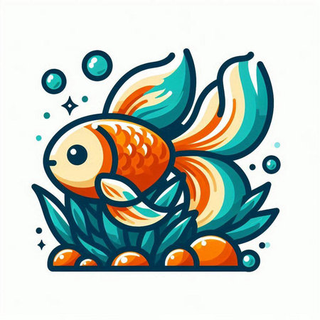 Vector illustration of a goldfish in the water. Isolated on white background.のイラスト素材