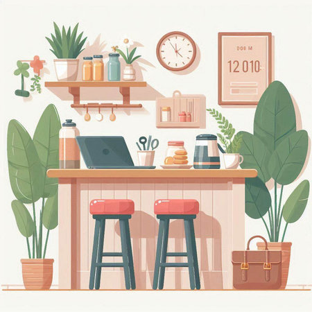 Restaurant or coffee shop interior. Vector illustration in flat styleのイラスト素材