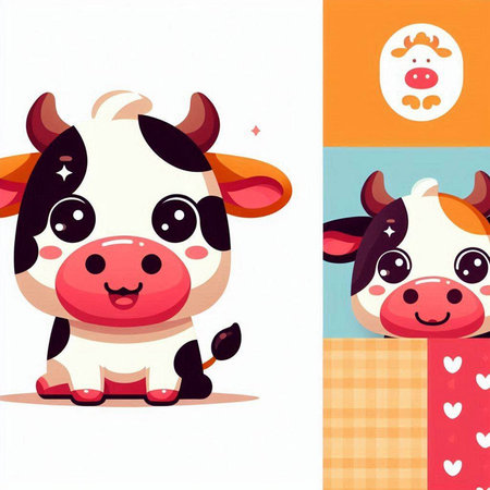 Cute cartoon cow with gift box. Vector illustration for your designのイラスト素材