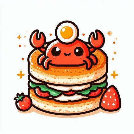Cute crab and hamburger. Vector cartoon character illustration. Isolated on white background.のイラスト素材