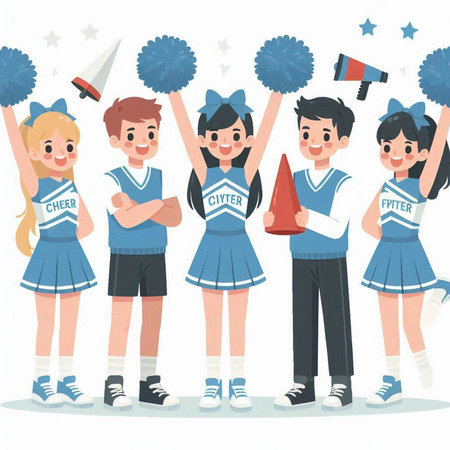 Cheerleaders with pompoms. Cheerleading team. Vector illustrationのイラスト素材