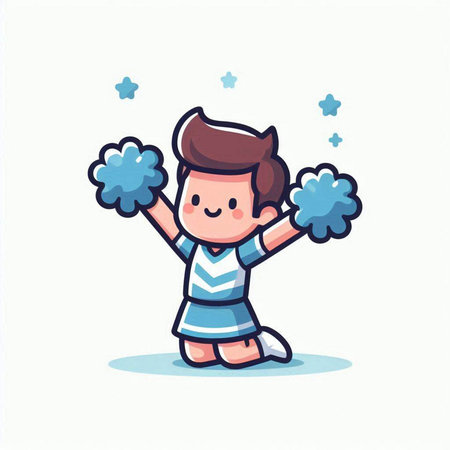 Cheerful boy with pompom. Vector cartoon character illustration.のイラスト素材