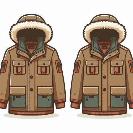 Men winter jacket isolated on a white background. Cartoon vector illustration.のイラスト素材