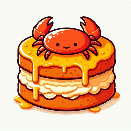 Cute cartoon crab on cake. Vector illustration of sweet food.のイラスト素材