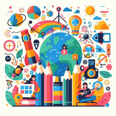 Flat design modern vector illustration concept of education, knowledge, learning, online courses, webinar, course.のイラスト素材