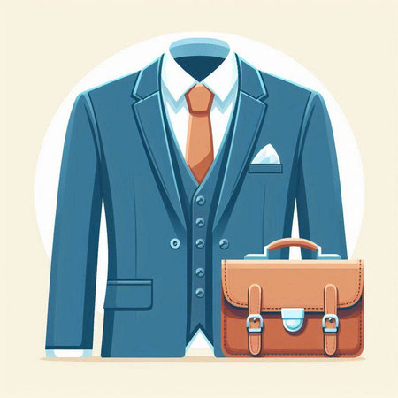 Businessman suit and briefcase. Vector illustration in flat style.のイラスト素材