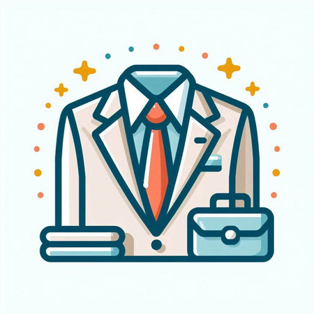 Business suit and briefcase, flat line icon. Vector illustration.のイラスト素材