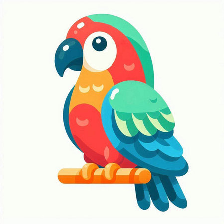 Colorful parrot on a white background. Vector illustration in cartoon style.のイラスト素材