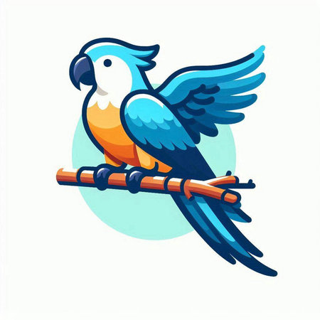 Parrot on a branch. Vector illustration in a flat style.のイラスト素材