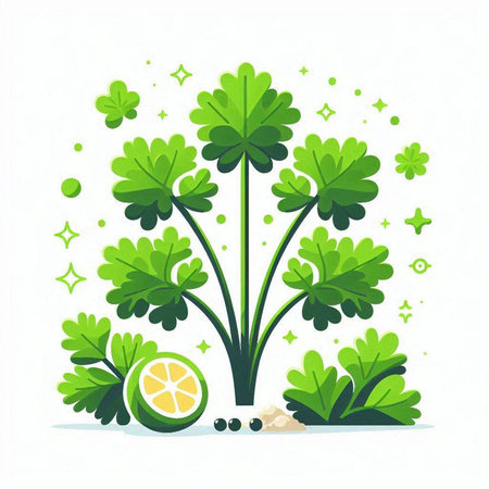 Vector illustration of green parsley tree with lemon on white background.のイラスト素材