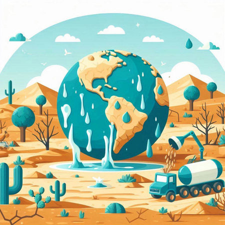 Earth in the desert. Global warming, climate change vector illustration.のイラスト素材