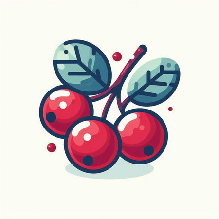 Cute cartoon red berries with leaves isolated on white background. Vector illustration.のイラスト素材