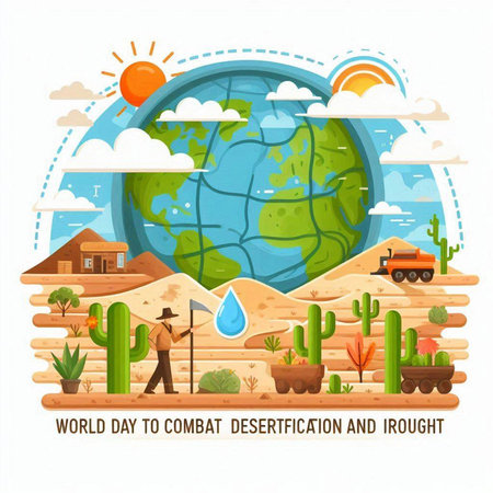 World environment day poster with earth globe and cactuses isolated vector illustrationのイラスト素材