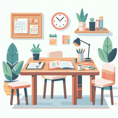 Interior of modern office. Workplace in flat style. Vector illustrationのイラスト素材