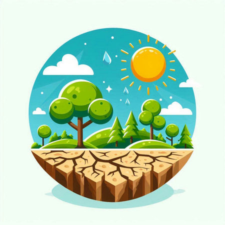 landscape with tree and sun in flat style, vector illustration.のイラスト素材