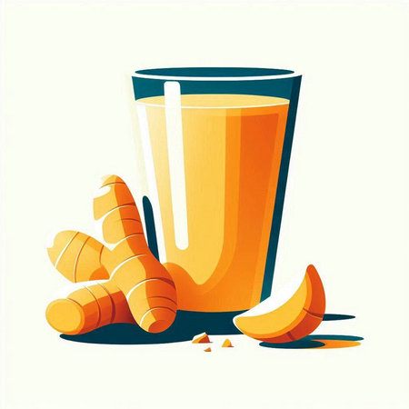 Fresh turmeric juice in a glass. Vector illustration. Eps 10のイラスト素材